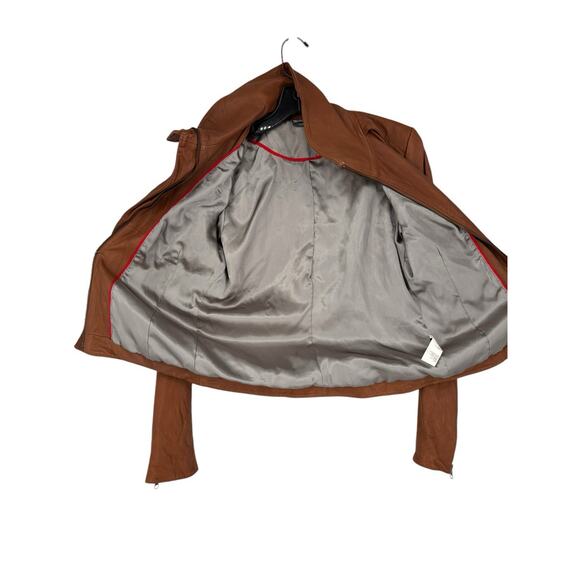 Doma Leather Bikercore Jacket Cognac Zippered Pockets Size Small Moto Collared - Picture 12 of 16